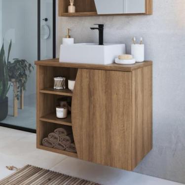 Imagem de Gabinete de Banheiro Suspenso 70cm Laura com 1 Porta e 2 Prateleiras com Cuba Mel