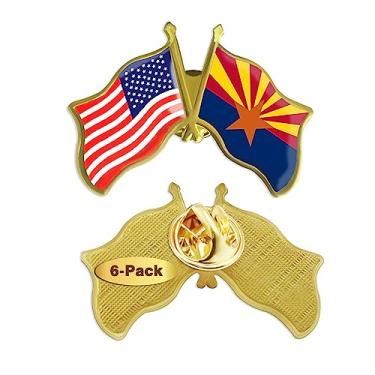 Imagem de Pacote com 6 alfinetes de lapela da bandeira do estado americano do Arizona - 3,8 cm Estados Unidos América EUA EUA AZ emblema para homens mulheres lembrança patriótica