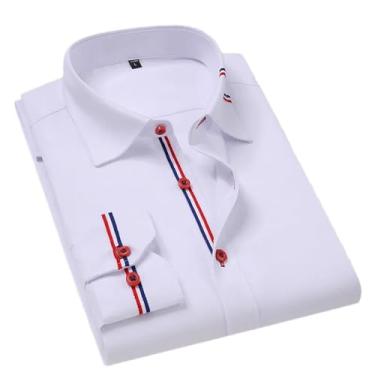 Imagem de ZMIN Camisa masculina casual de manga comprida com estampa floral, gola macia, fina, caimento justo, camisa social masculina com roupas coreanas, Branco, G