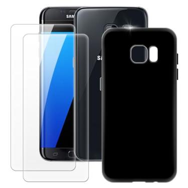 Imagem de MILEGOO Capa para Samsung Galaxy S7 Edge + 2 peças protetoras de tela de vidro temperado, capa ultrafina de silicone TPU macio à prova de choque para Samsung Galaxy S7 Edge (5,5 polegadas) preta