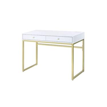 Imagem de Mesa de penteadeira com gavetas, mesa moderna de computador, laptop, escrivaninha, penteadeira de maquiagem com pernas de metal para estudo de quarto (mesa preta com espelho) (mesa branca com USB)