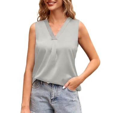 Imagem de PKDong Camiseta regata feminina casual cor sólida gola redonda sem mangas tops de verão na moda 2024 regatas femininas verão, Prata, XXG