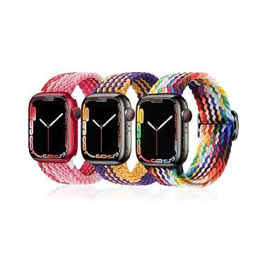 Imagem de Nhoebwe Pacote com 3 pulseiras trançadas de nylon para Apple Watch – Compatível com séries 8, 7, 6, 5, 4, 3, 2, 1, SE, Ultra, Elásticas, Estilosas e Ajustáveis de Nylon 38 mm, 40 mm, 41 mm, 42 mm, 44 mm, 45 mm, 49 mm, para mulheres e homens (42 mm/44 mm/45 mm/49 mm, cor arco-íris/vermelho morango/ou