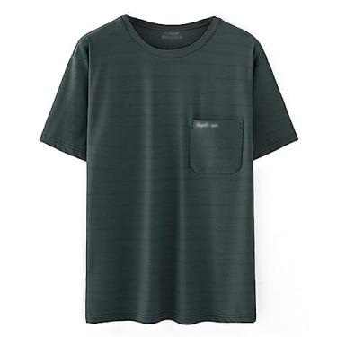 Imagem de Camiseta masculina atlética de manga curta com estampa listrada de secagem rápida, leve, macia, Cinza, XG