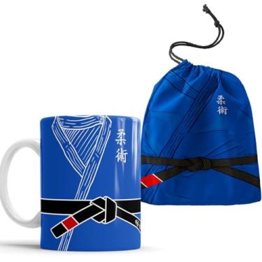 Imagem de Caneca Artes Marciais Kimono Azul Jiu Jitsu Faixa Preta com Saquinho