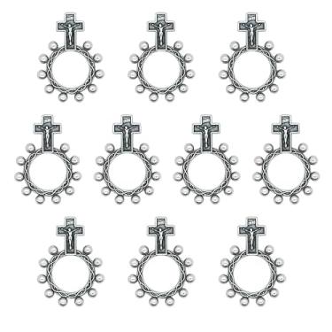Imagem de Pacote com dez anéis de terço da década | Anéis metálicos - cobre, prateado ou dourado | Ótimo presente católico para a primeira comunhão ou confirmação, Metal não precioso, Sem Pedra Preciosa