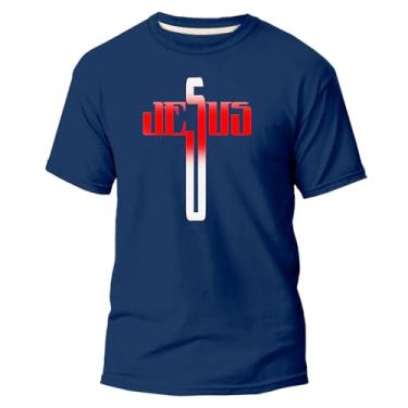 Imagem de Camiseta Masculina Jesus Cruz Estampada Manga Curta Confortável (G, Azul)