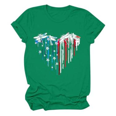 Imagem de Camiseta feminina America Apparel com bandeira de listras de estrelas, roupa do Memorial Day, camisetas femininas vermelhas e azuis, Verde, XXG