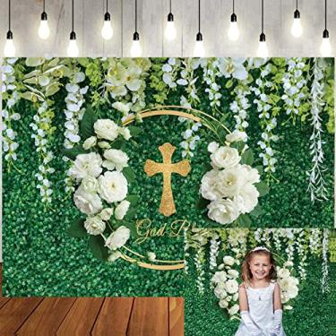 Imagem de LTLYH 2,1 x 1,5 m Deus abençoe pano de fundo festa primeira comunhão batizado banner decoração flor chá de bebê lembrancinhas presentes suprimentos cabine de fotos adereços 214