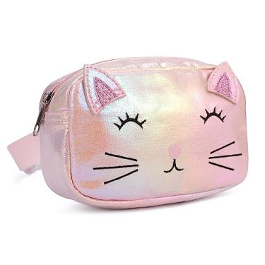 Imagem de PinkSheep Pochete infantil para meninas, bolsa de cintura de unicórnio para gatos, bolsa de cinto para meninas e meninas, cinto ajustável para crianças, esportes, corrida, acampamento, viagem, Gato