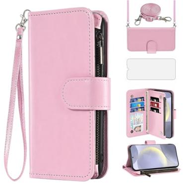 Imagem de Asuwish Capa de celular para Samsung Galaxy S24 Plus S24+ 5G carteira celular com protetor de tela alça transversal flip zíper suporte para cartão de crédito TPU slot suporte S24plus 24S + S 24 24+