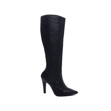 Imagem de Bota Feminina de Cano Longo com Salto Alto e Bico Fino nas cores Branco ou Preta Torricella Cor:Preto;Tamanho:39