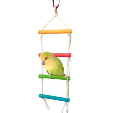 Imagem de Escada de escalada para treinamento de pássaros, durável, papagaio, poleiro de madeira com gancho de metal para periquitos pequenos, médios e grandes (P)