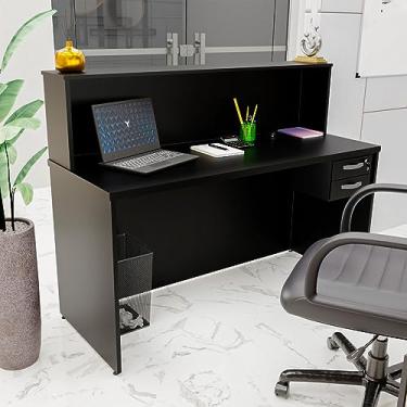 Imagem de Balcão Atendimento Recepção Consultório 1400x600 Com Gaveteiro NetMobil (Preto)