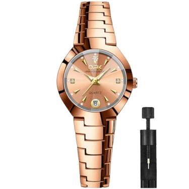 Imagem de OPK Relógios femininos modernos de aço inoxidável, à prova d'água, analógico, quartzo, para pulsos pequenos, ouro rosa wathc, relógio feminino