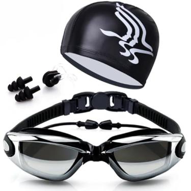 Imagem de Kit de natação 4 em 1 | Óculos - touca - tampões de ouvido - clipe de nariz | Lentes confortáveis e ajustáveis com proteção UV | Para adultos ou crianças, homens ou mulheres | Sem vazamento | Pacote