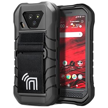 Imagem de Nakedcellphone Capa com alça para Kyocera DuraForce Ultra 5G UW (E7110), capa de telefone resistente armadura tática preta [antichoque, textura de aderência fosca] com arnês de mão removível (acesso a
