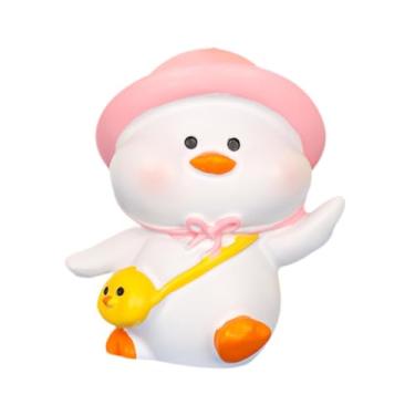 Imagem de Ioensy Estátua de pato de desenho animado, estatueta de desenho animado, resina, figura em miniatura, decoração de painel de carro para escritório, festival, com Chapéu Rosa