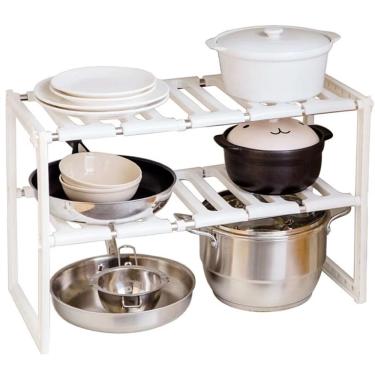 Imagem de Organizador Rack De Pia Cozinha Ajustavel Extensivel Prateleira 2 Andares Panela Objetos Livros Mesinha Dupla Casa