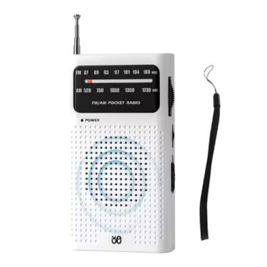Imagem de Rádio portátil AM FM com antena telescópica, rádio com alto-falante, conector de fone de ouvido, operado por pilhas 2AA para recepção de longo alcance, rádio de bolso (Branco)