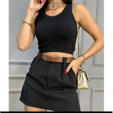 Imagem de short saia feminino alfaiataria com bolso e zíper com cinto couro - ET