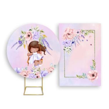 Imagem de Painel De Festa Redondo 1,50x1,50 + Painel Vertical 1,50x2,20 - Jardim