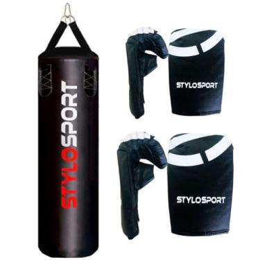 Imagem de SACO DE PANCADA 120CM PROFISSIONAL VAZIO + 2 PARES DE LUVA (1 ADULTO PT 1 INFANTIL PT., Preto)