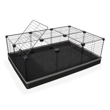 Imagem de Cercado 60x90x30 Cm Preto com Teto Tela 2,5x15cm Bandeja Nylon Cinza -