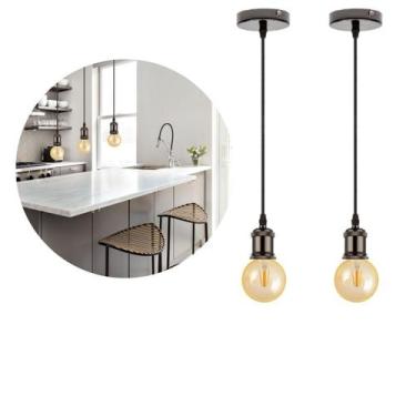 Imagem de Kit 2 Luminárias Pendente Retro Vintage De Metal Com Lâmpada Formato G