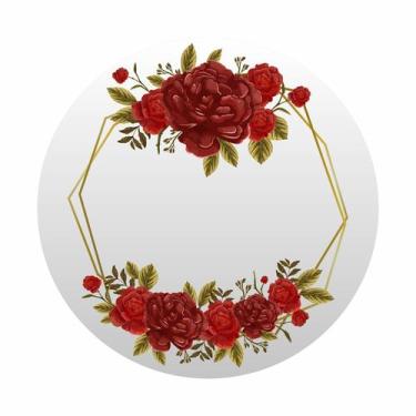 Imagem de Painel de Lona Redondo Flores Rosas Vermelhas Formas Douradas - Fabrik