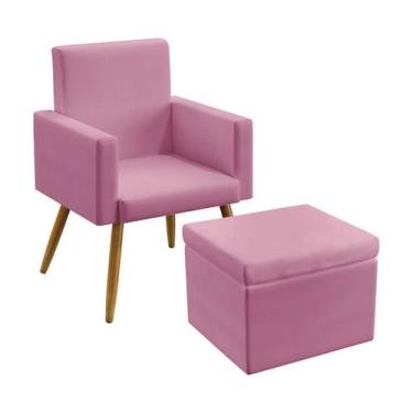 Imagem de Poltrona Estofada Nina Sem Rodapé Com Puff Quasar Sued Rosê Aradecor
