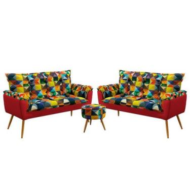 Imagem de Kit 2 Poltronas Namoradeira Beta com Puff Solar Sued Estampado Colorid
