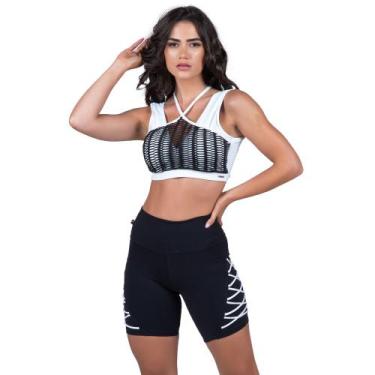 Imagem de Bermuda Fitness feminina Poliamida Alta Compressão Meia Coxa Detalhe T