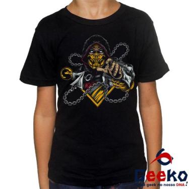 Imagem de Camiseta Infantil Scorpion Mortal Kombat 100% Algodão Geeko, Preto, 8
