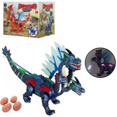 Imagem de Brinquedo Dinossauro 4 Cabeças Anda Sozinho Som e Luz Com Projetor - T