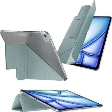 Imagem de MAGEASY Capa para iPad Air 2025 M3 e 2024 M2 11 polegadas - Capa fólio com suporte multidobrável, suporte para Apple Pencil, resistente a manchas - Faceta | Azul requintado