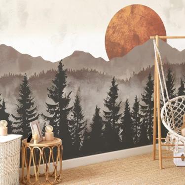 Imagem de Papel de parede grande de 160 x 228 cm preto cinza floresta montanha descascar e colar árvore animais dinossauros veado decoração de parede mural de parede removível papel de contato para sala de