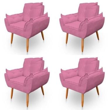 Imagem de Kit 4 Poltronas Decorativa Opala Sala de Estar Tecido Suede Rosa Kimi 