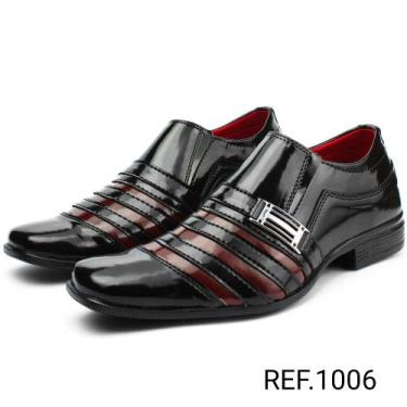 Imagem de Sapato Social Masculino Moderno Preto Branco Dourado  Envernizado Vern
