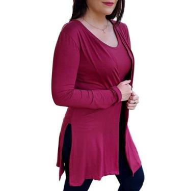 Imagem de Conjunto Cardigan Manga Longa Alongado com Regata Kimono Feminino em M