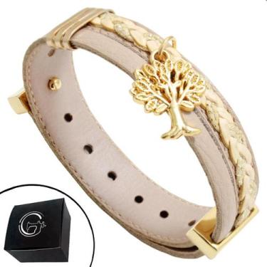 Imagem de Pulseira Árvore da Vida Bracelete Feminino Couro Ouro 18K - GRANADO AC