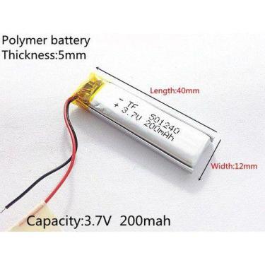 Imagem de Bateria 3,7v  200 Mah  5mm X 12mm X 40mm  Com 2 Fios - KMIG