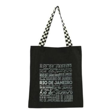 Imagem de Bolsa Ecobag 100% algodão Black Estampa RJ ESCRITAS (Alça xadrez) - CA