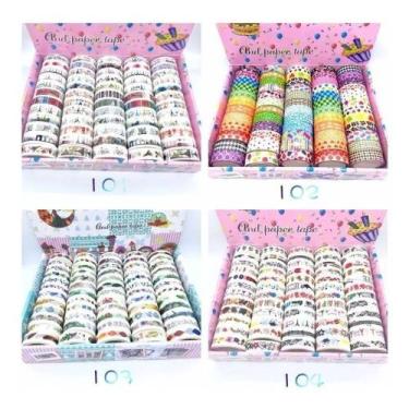Imagem de Kit C/ 120 Fita Adesiva Decorativa Washitape Scrapbook 10m - OEM