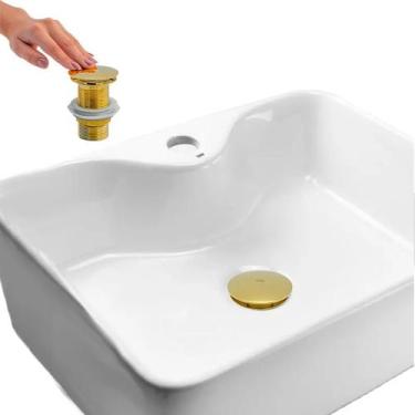 Imagem de Kit Cuba Apoio Roma e Válvula Click para Cubas Inox Dourada - Bela Met