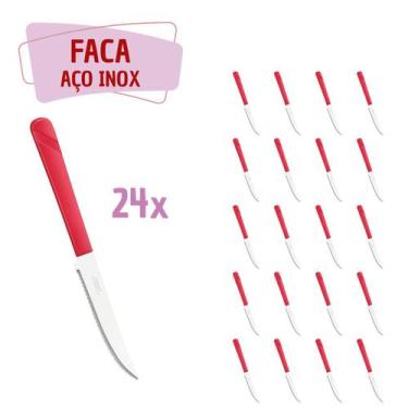 Imagem de 24 Facas Vermelho Aço Inox Plástico Luna Casa Almoço - Taumer, Luna