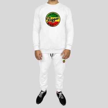 Imagem de Conjunto Calça e Blusa Moletom Careca Sem Capuz Algodão Estampado Regg