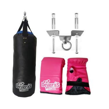 Imagem de Kit Saco de Pancadas Cheio 70 cm - Saco de Boxe + Luva Bate Saco Rosa 