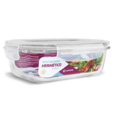 Imagem de Pote de Vidro Marmita Mantimentos Retangular com Tampa Hermética 640ml