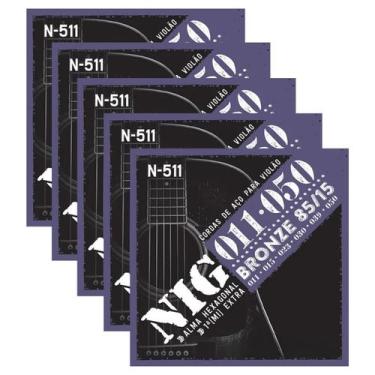 Imagem de Kit 5 Encordoamento Violão Aço Folk Bronze Nig N-511 .011" PRN511L - R